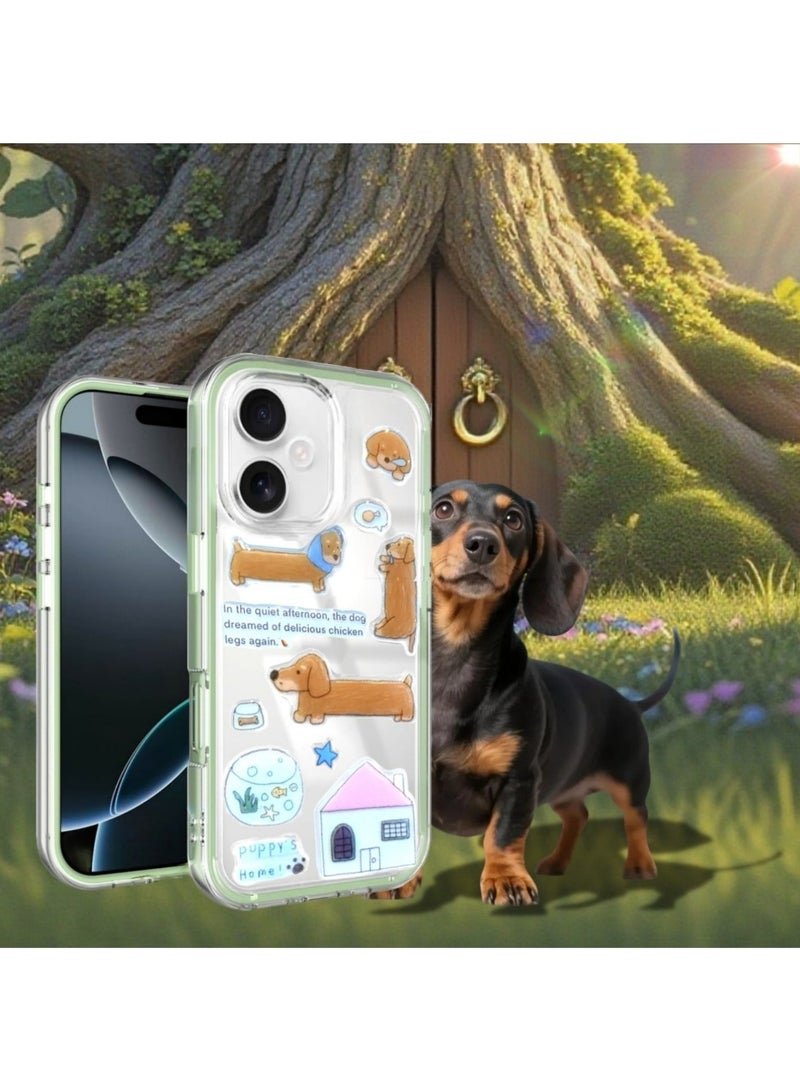 Clear Case for iPhone 16 – Shockproof Soft TPU Bumper Frame with Flexible Transparent Back, Crystle Pastel, Customizable with Kawaii Dachshund Epoxy Resin Stickers (Matcha Green & Dachshund Epoxy Resin Stickers) - Image 2