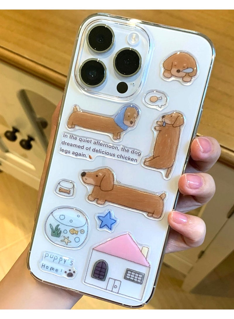 Clear Case for iPhone 16 – Shockproof Soft TPU Bumper Frame with Flexible Transparent Back, Crystle Pastel, Customizable with Kawaii Dachshund Epoxy Resin Stickers (Matcha Green & Dachshund Epoxy Resin Stickers) - Image 5