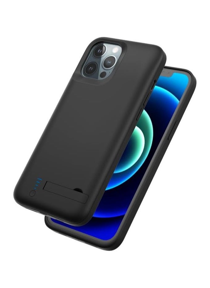 جنرال - حافظة بطارية لـ iPhone 15 Pro Max، سعة 6000 مللي أمبير في الساعة، مع حامل للهاتف المحمول، حافظة شحن محمولة مدعومة ببطارية قابلة لإعادة الشحن لـ iPhone 15 Pro Max. - Image 1