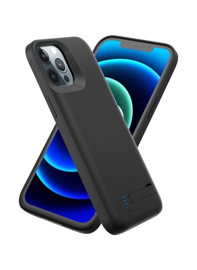 جنرال - حافظة بطارية لـ iPhone 15 Pro Max، سعة 6000 مللي أمبير في الساعة، مع حامل للهاتف المحمول، حافظة شحن محمولة مدعومة ببطارية قابلة لإعادة الشحن لـ iPhone 15 Pro Max. - Image 1