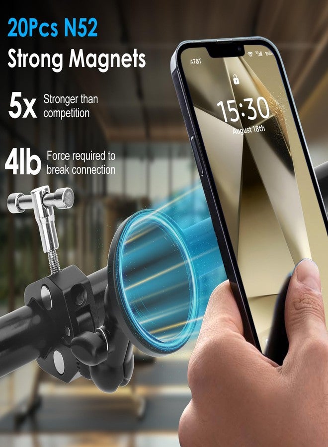 EEEKit حامل هاتف مغناطيسي معدني بالكامل من EEEKit، مشبك مقود قابل للتعديل بزاوية 360° للدراجة النارية، السكوتر، دراجة السبين، عربة الجولف، الدرابزين، أو عربة الأطفال، متوافق مع MagSafe وجميع الهواتف - Image 4