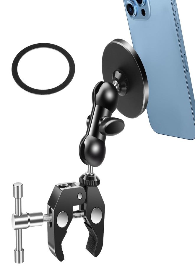 EEEKit حامل هاتف مغناطيسي معدني بالكامل من EEEKit، مشبك مقود قابل للتعديل بزاوية 360° للدراجة النارية، السكوتر، دراجة السبين، عربة الجولف، الدرابزين، أو عربة الأطفال، متوافق مع MagSafe وجميع الهواتف - Image 1