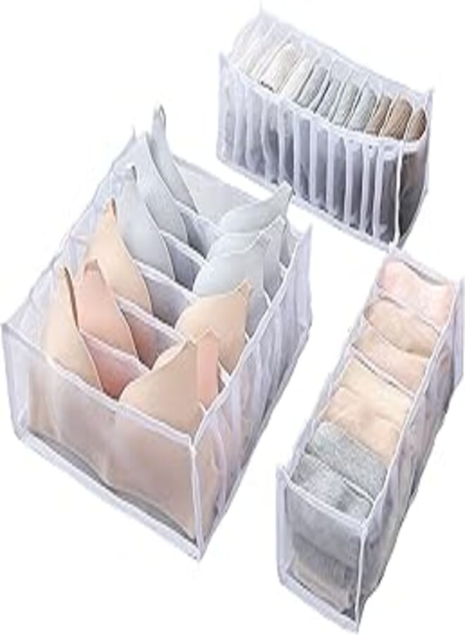 Foldable Storage Boxes Bra Underwear Closet Organizer Foldable Container Case Drawer Divider for Necktie Bra Sock Underwear Organizer Home Closet Organizer Boxes Storage(3PCS White)