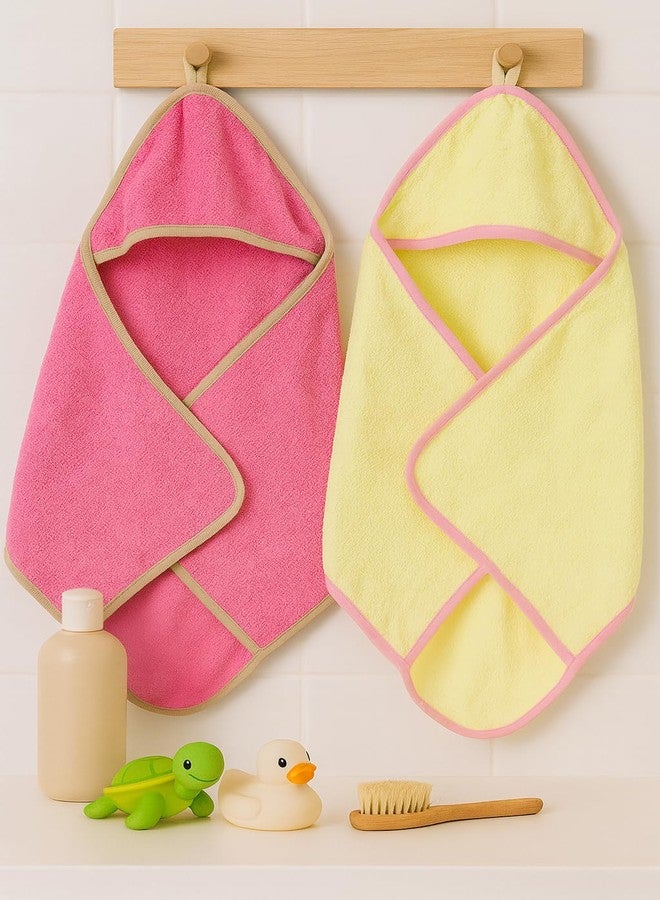 TuddyBuddy 100% Cotton Hooded Terry Towel for Babies/Super Soft Bath Towel for 0 Months - 2 Years Baby - Ideal for Newborn Babies - (Pack of 2 - Light Pink & Yellow)