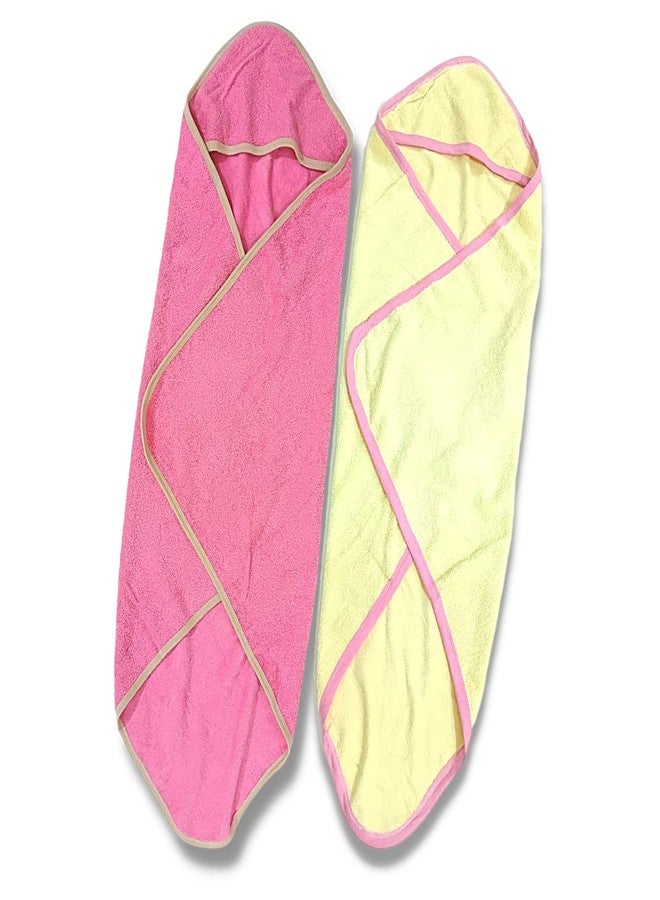 TuddyBuddy 100% Cotton Hooded Terry Towel for Babies/Super Soft Bath Towel for 0 Months - 2 Years Baby - Ideal for Newborn Babies - (Pack of 2 - Light Pink & Yellow) - Image 2