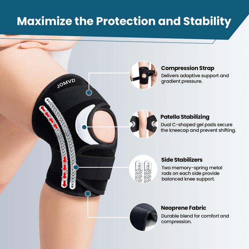 JOMVD Knee Brace for Knee Pain Relief, Adjustable Knee Support with Side Stabilizers for Meniscus Tear, Arthritis, ACL, PCL, MCL, Joint Pain Recovery, Women & Men,Medium - Image 3