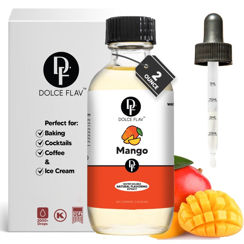 Dolce Foglia Mango Extract - 2 Ounce Water-Soluble Multipurpose Flavoring Ideal for Baked Goods, Beverages, Coffee, Desserts & Ice Cream - Mango Essence Perfect for Weight Management - Image 1