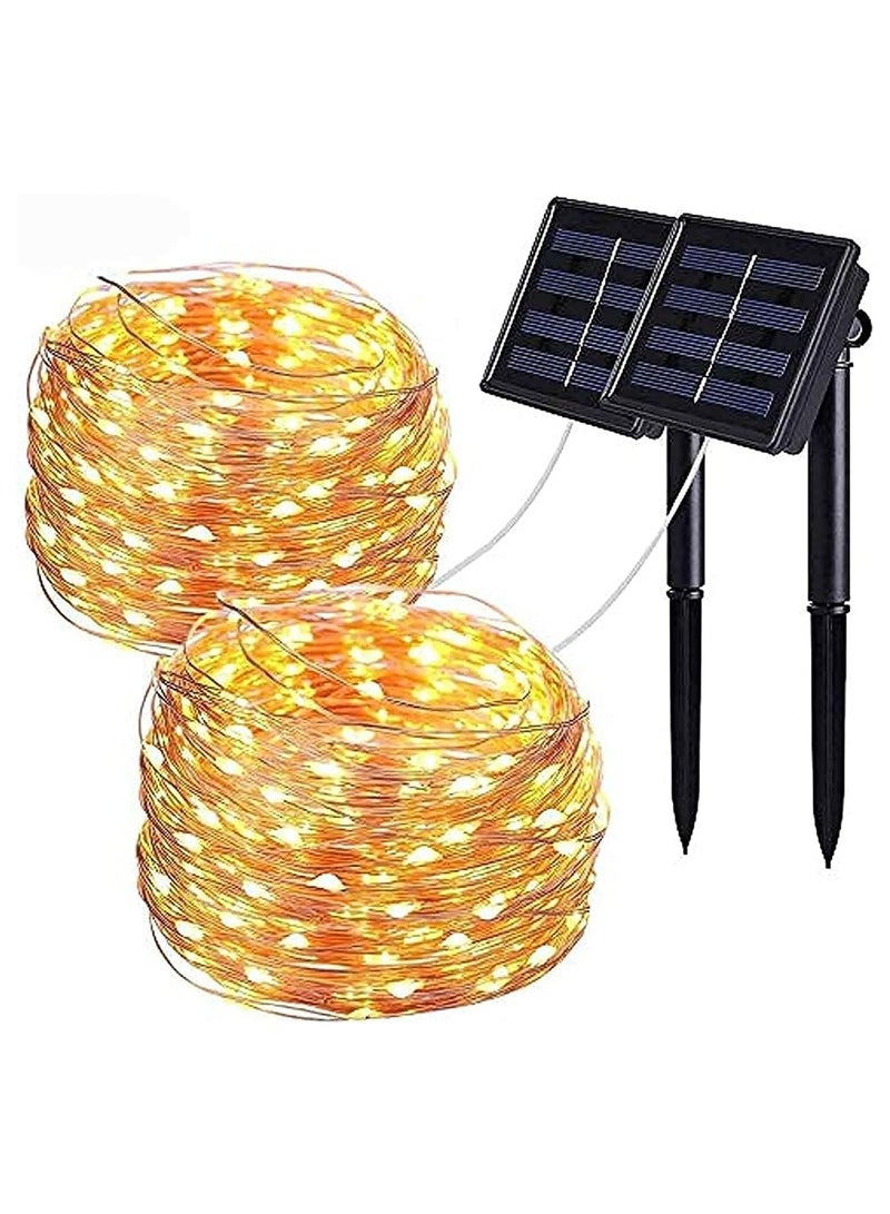 الأزرق جي دبليو أضواء خرافية تعمل بالطاقة الشمسية بطول 10 أمتار (33 قدمًا) 100 ليدز من الأسلاك النحاسية ذات 8 أوضاع مقاومة للماء باللون الأبيض الدافئ للمهرجانات والمنزل والحدائق والباحات وحفلات الزفاف والحفلات - Image 1