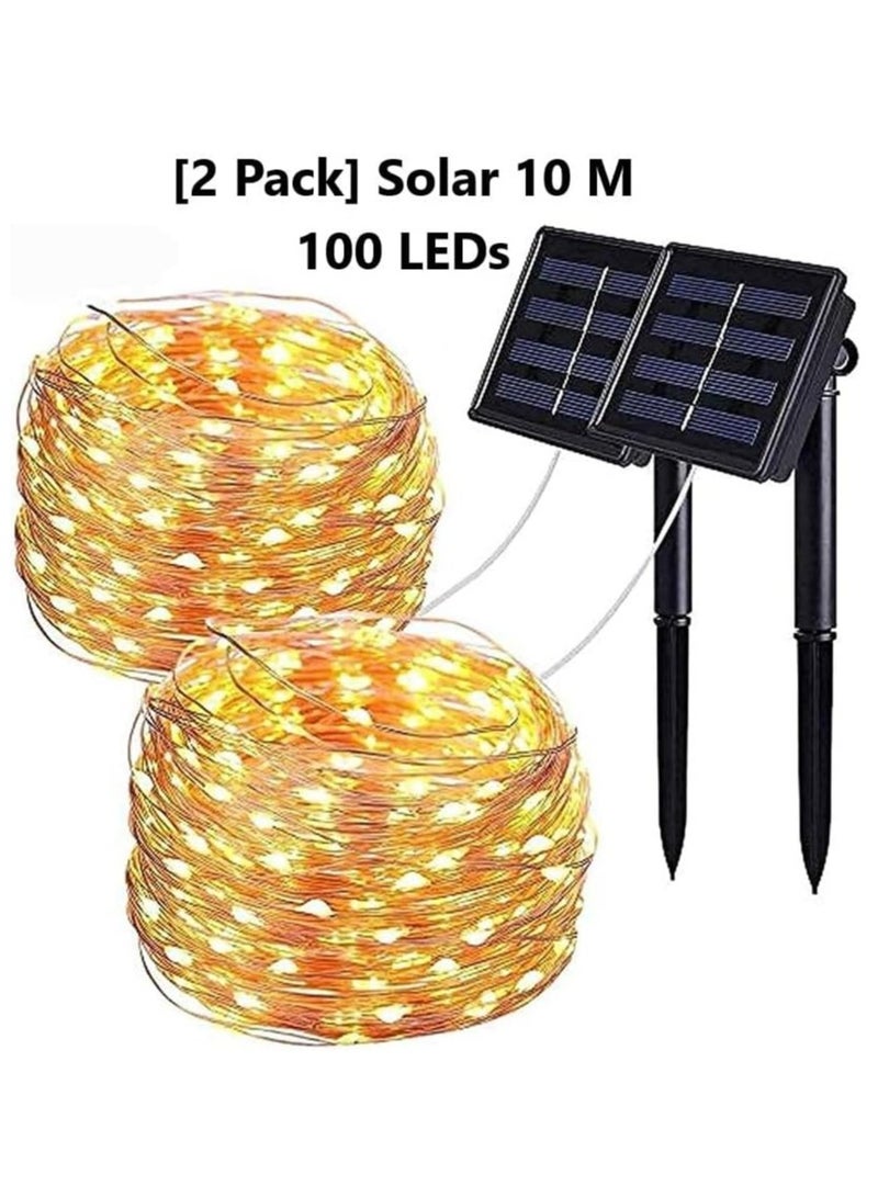 الأزرق جي دبليو أضواء خرافية تعمل بالطاقة الشمسية بطول 10 أمتار (33 قدمًا) 100 ليدز من الأسلاك النحاسية ذات 8 أوضاع مقاومة للماء باللون الأبيض الدافئ للمهرجانات والمنزل والحدائق والباحات وحفلات الزفاف والحفلات - Image 2