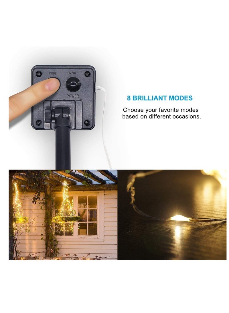 الأزرق جي دبليو أضواء خرافية تعمل بالطاقة الشمسية بطول 10 أمتار (33 قدمًا) 100 ليدز من الأسلاك النحاسية ذات 8 أوضاع مقاومة للماء باللون الأبيض الدافئ للمهرجانات والمنزل والحدائق والباحات وحفلات الزفاف والحفلات - Image 3