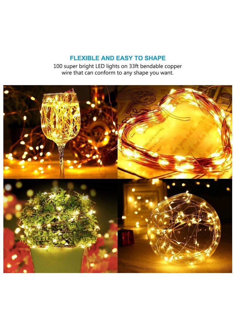 الأزرق جي دبليو أضواء خرافية تعمل بالطاقة الشمسية بطول 10 أمتار (33 قدمًا) 100 ليدز من الأسلاك النحاسية ذات 8 أوضاع مقاومة للماء باللون الأبيض الدافئ للمهرجانات والمنزل والحدائق والباحات وحفلات الزفاف والحفلات - Image 4