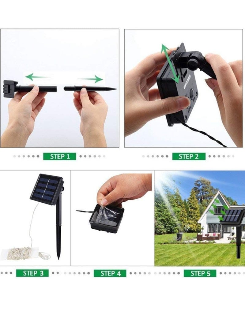 الأزرق جي دبليو أضواء خرافية تعمل بالطاقة الشمسية بطول 10 أمتار (33 قدمًا) 100 ليدز من الأسلاك النحاسية ذات 8 أوضاع مقاومة للماء باللون الأبيض الدافئ للمهرجانات والمنزل والحدائق والباحات وحفلات الزفاف والحفلات - Image 5