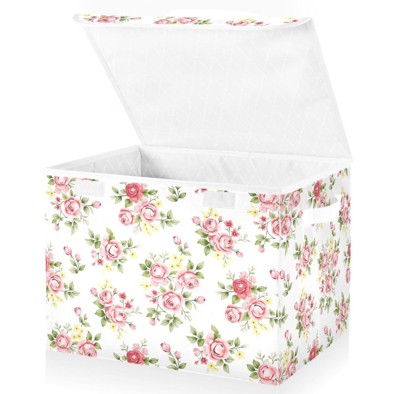 senya Flower Baskets Collapsible Storage Bins with Lids Pink Rose Flower Floral Storage Boxes Clothes Baskets for Organizing - Image 2