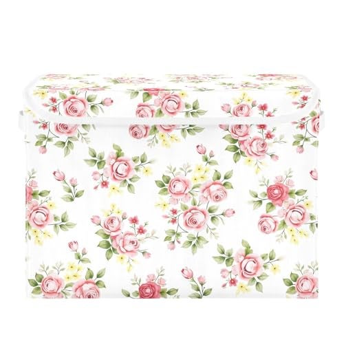senya Flower Baskets Collapsible Storage Bins with Lids Pink Rose Flower Floral Storage Boxes Clothes Baskets for Organizing - Image 3