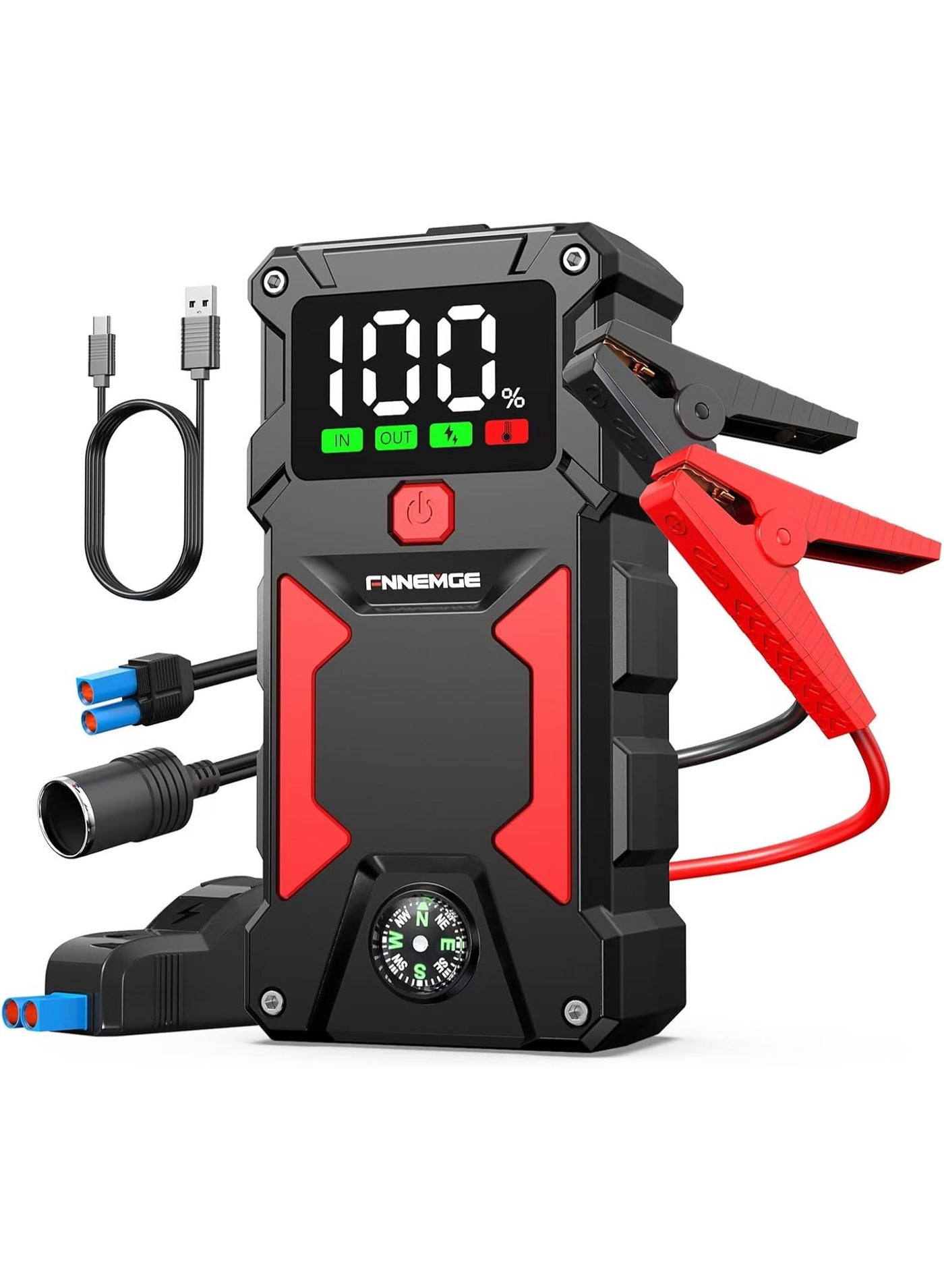 【Ultra-large Capacity】Jump Starter 5000A 24800mAh Supports All Gasoline Car and 8L Diesel Car 12V Portable Power Pack Automotive Battery Booster Charger with USB Port Smart Jumper, Display and Emergency Light.
