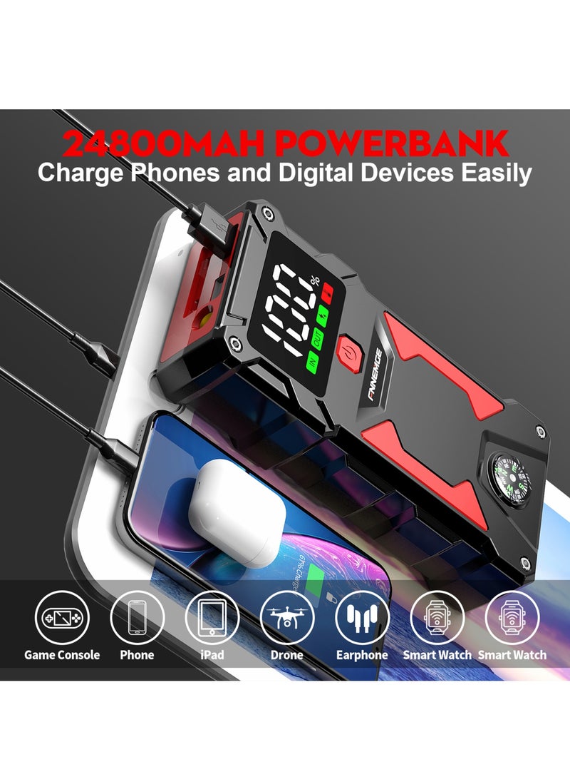 【Ultra-large Capacity】Jump Starter 24800mAh Supports All Gasoline Car and 8.0L Diesel 12V Portable Power Pack Automotive Battery Booster Charger with USB Port Smart Jumper, Display and Emergency Light - pzsku/Z6209E4E17793CEFE60AFZ/45/_/1736917217/fdae592e-f652-4654-8228-8ff377d1faa1