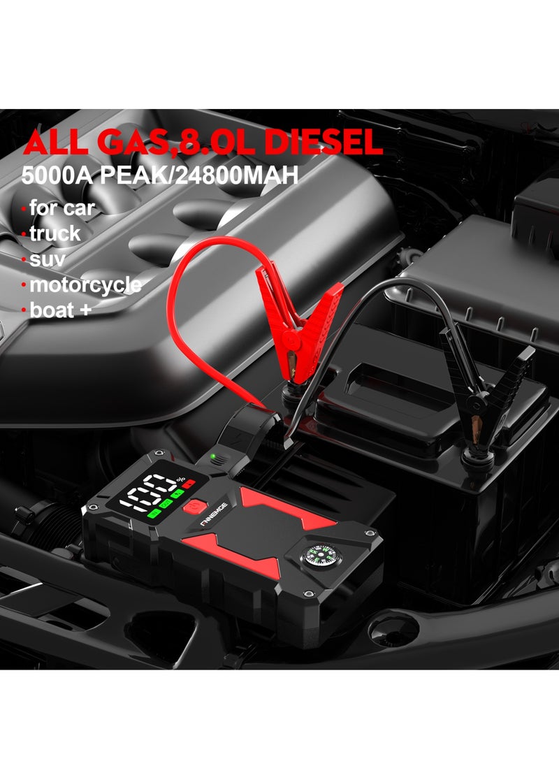 【Ultra-large Capacity】Jump Starter 24800mAh Supports All Gasoline Car and 8.0L Diesel 12V Portable Power Pack Automotive Battery Booster Charger with USB Port Smart Jumper, Display and Emergency Light - pzsku/Z6209E4E17793CEFE60AFZ/45/_/1736917581/2aae7e1b-7aa1-4d64-b8e1-97a2b0ec449f