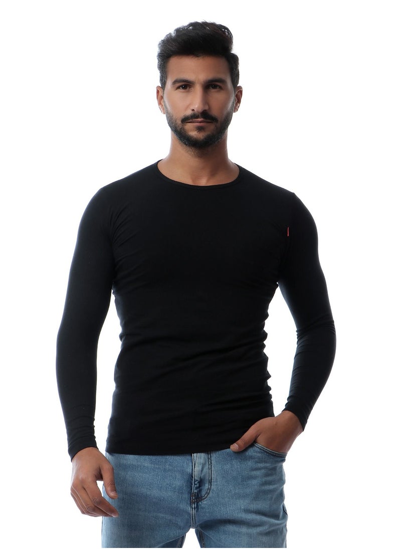 COTTONIL Full Sleeves O-Neck T-Shirt - Black  - Image 1