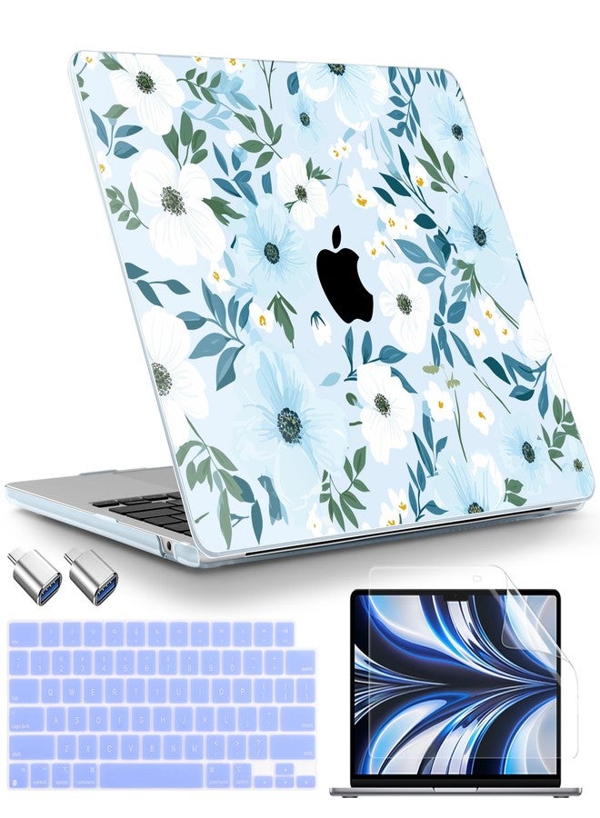 TWOLSKOO Compatible with M4/M3/M2 MacBook Air 13.6 inch Case 2025 2024 2022 Release Model A3240 A3113 A2681, Plastic Hard Shell, Keyboard Cover, Type C Adapter, Screen Protector, Floral Field Seamles - Image 1