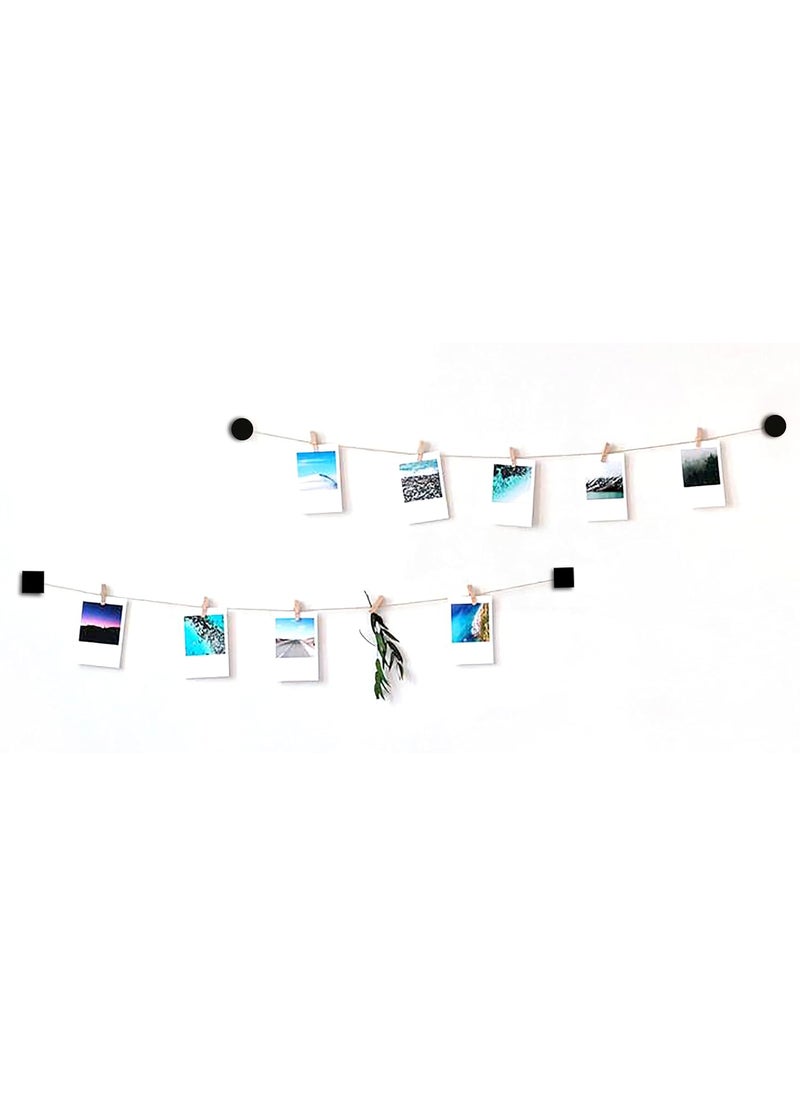 Decorcreed Decorcreed Round and Square wooden Hanging Photo Display Picture Frame Collage Picture Display Organizer with Wood Clips for Wall Decor Hanging Photos  - Image 1