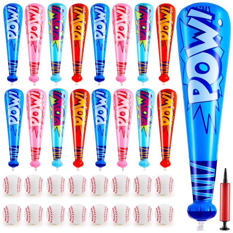 Seematn 16 Sets Inflatable Baseball Bats and Baseballs Set Includes 17 Inch Pow Inflatable Baseball Bats and 25 Inch Mini Foam Baseballs for Sports Party Favor Carnival Birthday Classic Colors - Image 3