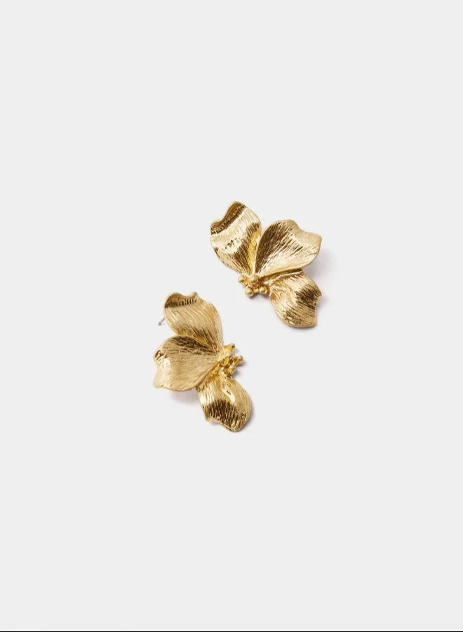 بارفوا أقراط نصف زهرة مخططة ذهبية