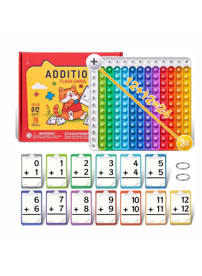 SYOSI Addition Flash Cards + Pop Fidget Chart, 78 Hole Punched Flashcards for Kids Pre K, 1st, 2nd, 3rd Grade, Math Manipulatives Games, Ideal for Classroom and Birthday (Includes 2 Rings, 1 Storage Bag) - Image 1