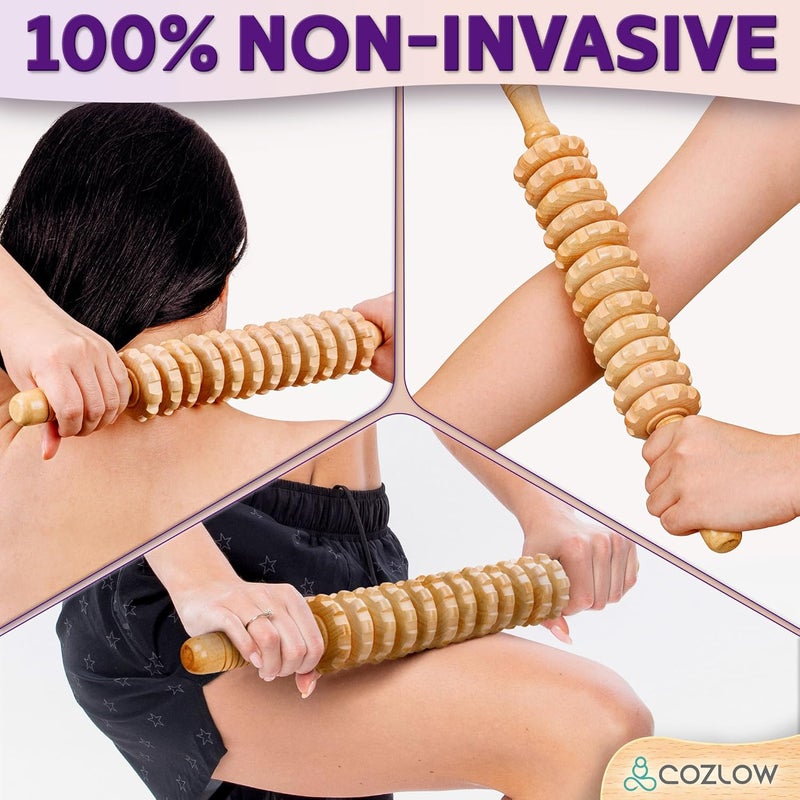 COZLOW Wooden Massage Roller Stick 12 Rollers Curved Wood Therapy Massage Tool for Body Sculpting Fascia Release Lymphatic Drainage Maderotherapy Helps Reduce Cellulite Appearance - Image 4