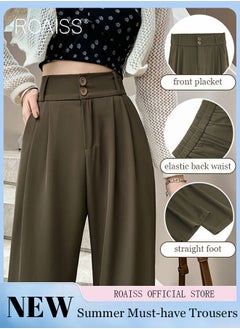 roaiss Women’s Wide Leg Trousers Pants High Waisted Two Button Design Business Work Office Casual Straight Leg Long Pants for Ladies Daily Wear Spring Summer Autumn Clothes  - Image 1