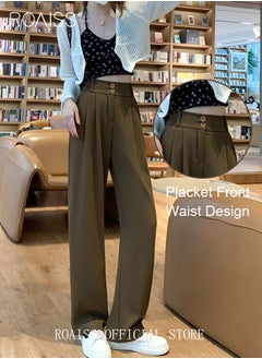 roaiss Women’s Wide Leg Trousers Pants High Waisted Two Button Design Business Work Office Casual Straight Leg Long Pants for Ladies Daily Wear Spring Summer Autumn Clothes  - Image 4