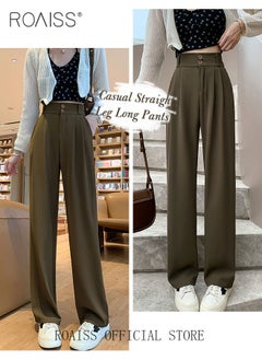 roaiss Women’s Wide Leg Trousers Pants High Waisted Two Button Design Business Work Office Casual Straight Leg Long Pants for Ladies Daily Wear Spring Summer Autumn Clothes  - Image 3