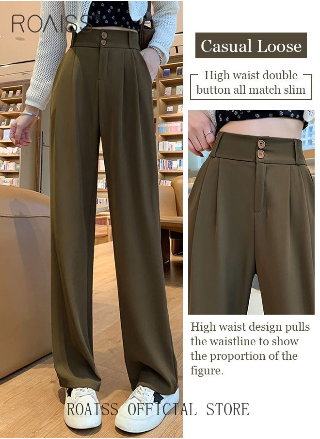 Women’s Wide Leg Trousers Pants High Waisted Two Button Design Business Work Office Casual Straight Leg Long Pants for Ladies Daily Wear Spring Summer Autumn Clothes - pzsku/Z620A34BCFD201990906FZ/45/_/1729044571/5d6cf7be-bec5-4287-b0bf-ee3a31c2b4ea