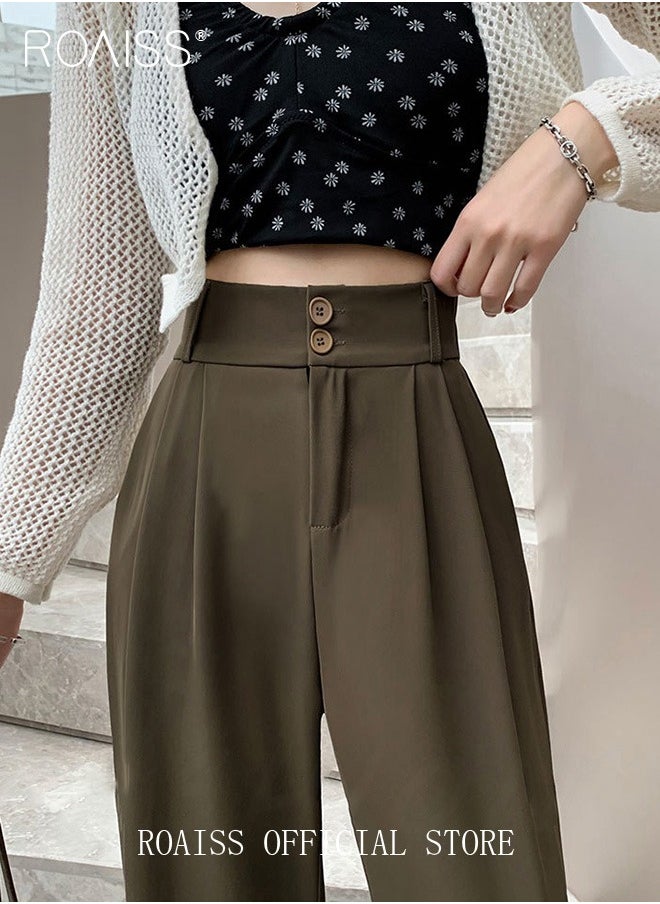 Women’s Wide Leg Trousers Pants High Waisted Two Button Design Business Work Office Casual Straight Leg Long Pants for Ladies Daily Wear Spring Summer Autumn Clothes - pzsku/Z620A34BCFD201990906FZ/45/_/1729044572/536a2086-89ba-4689-90b3-525d58ff6381