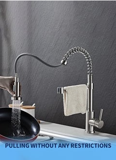 MODI Single Handle Spring Pull-Down Kitchen Faucet, Stainless Steel Finish, 360 Degree Swivel  - Image 3