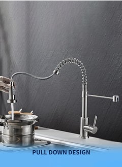 MODI Single Handle Spring Pull-Down Kitchen Faucet, Stainless Steel Finish, 360 Degree Swivel  - Image 4