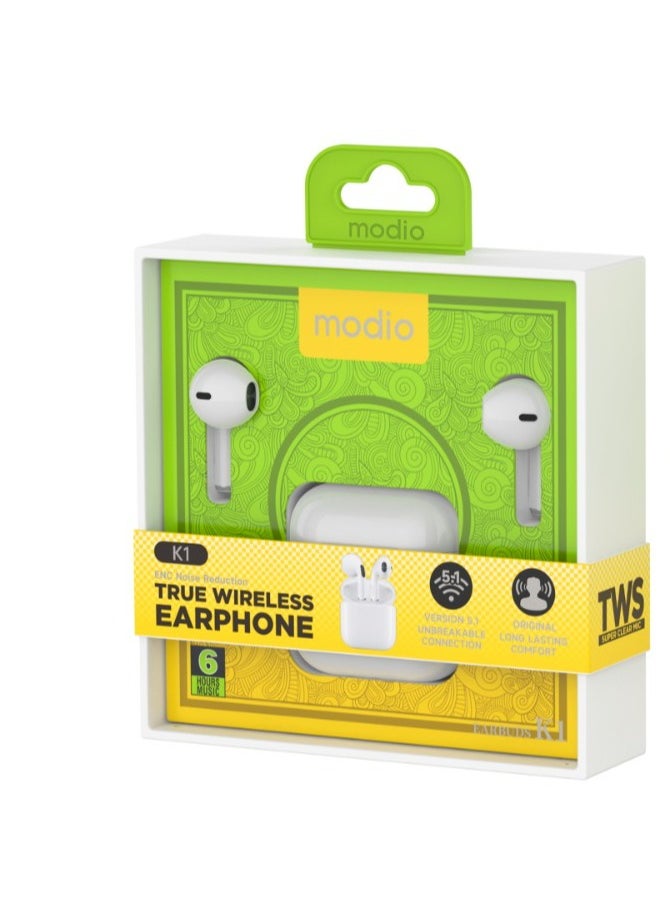 modio - Modio K1 True Wireless Earphone with ENC noise Reduction -White - Image 1