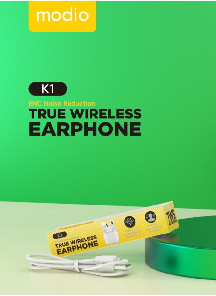 modio - Modio K1 True Wireless Earphone with ENC noise Reduction -White - Image 1