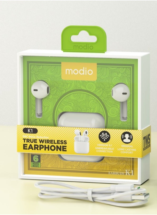 modio - Modio K1 True Wireless Earphone with ENC noise Reduction -White - Image 1