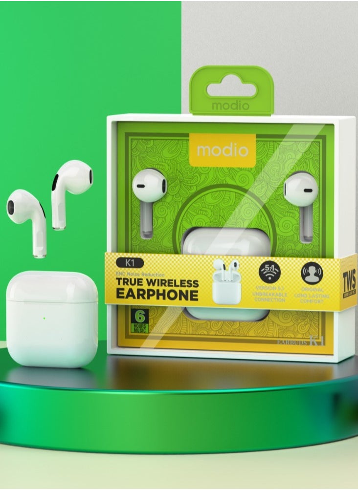 modio - Modio K1 True Wireless Earphone with ENC noise Reduction -White - Image 1