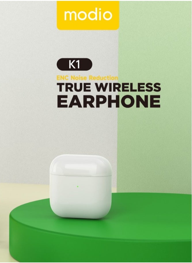 modio - Modio K1 True Wireless Earphone with ENC noise Reduction -White - Image 1
