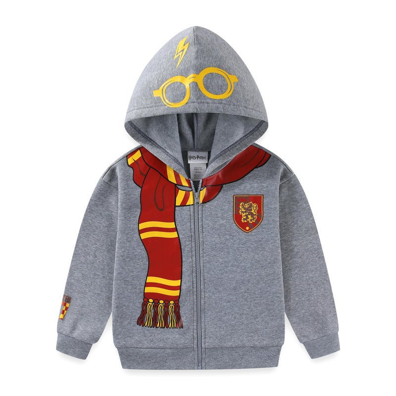 Harry Potter Fleece Zip Up Hoodie for Big Kids Grey - Image 1