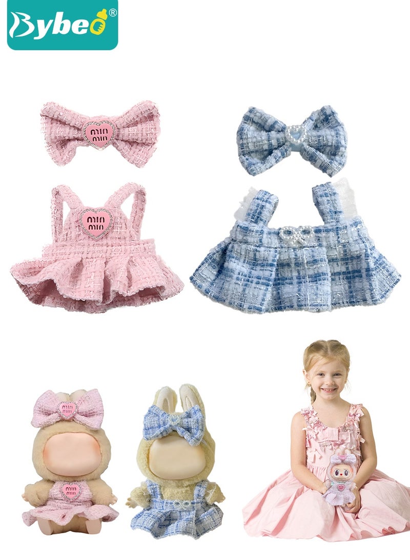 Bybeo 2 Pack Clothes for Labubu, Outfit Set for 17cm Labubu Doll, Backless Dress & Matching Hair Bow, Two Piece Outfit Premium Fashion Dresses with Accessories Set for 1,2,3 Generation, No Doll Included - Image 1