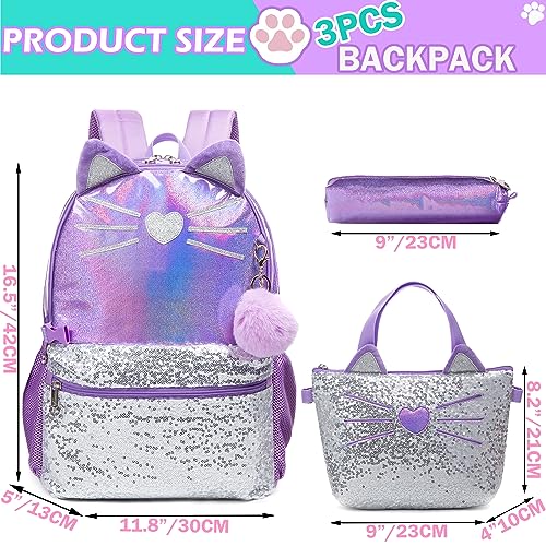 Meetbelify Cute Cat Backpack for Girls Backpacks with Lunch Box Set Kids School Bag for Elementary Preschool Student Girls 6-8 - Image 2