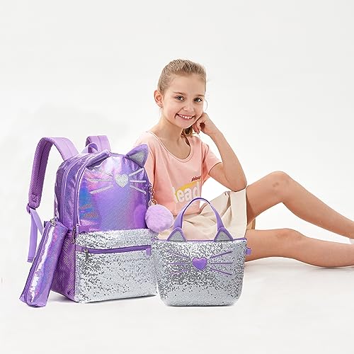 Meetbelify Cute Cat Backpack for Girls Backpacks with Lunch Box Set Kids School Bag for Elementary Preschool Student Girls 6-8 - Image 5
