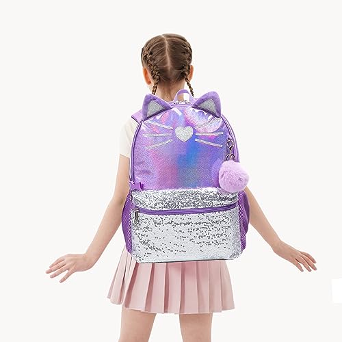 Meetbelify Cute Cat Backpack for Girls Backpacks with Lunch Box Set Kids School Bag for Elementary Preschool Student Girls 6-8 - Image 3