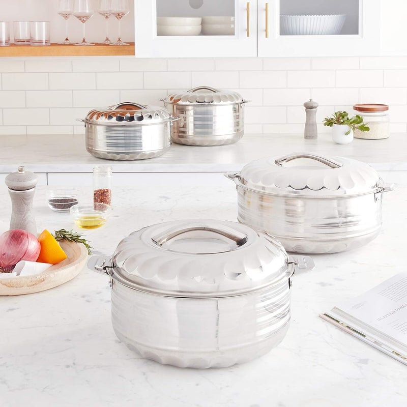 Stainless Steel Hot Cold Food Insulated Casserole Double Wall Hot Pot Jumbo Size - Capacity: Set of 3(1500,2500,3500ml) for Traveling (3SET/G2) - Image 1
