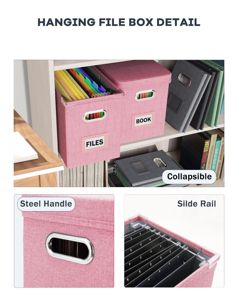 Oterri File Organizer Box with Lid, Hanging Filing File Box with Mesh Pocket, Document Organizer Box for Letter Files, Portable Storage Box with Smooth Sliding Rail for Office&Home (1 PCS, Pink) - Image 5