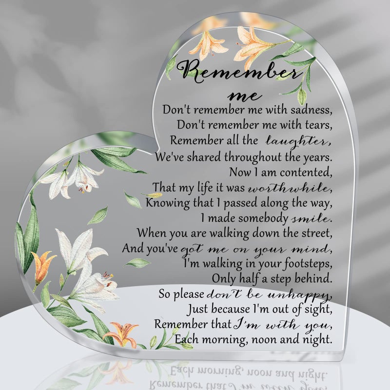 Yookeer Sympathy Gift Acrylic Heart Shape Memorial Bereavement Gifts for Loss of Loved One Remembrance Condolence Funeral Grief Keepsake for Mom Dad Grandma friend Table CenterpiecesDelicate Style