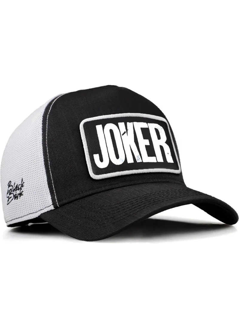 Black Börk V2 Trucker Joker - Unisex Black-White Cordura Fabric Hat (Cap) with 2 Code Logo