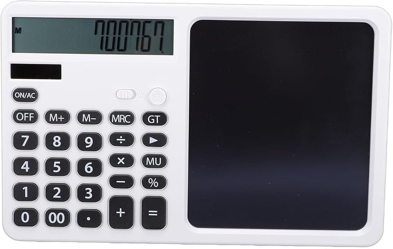 White Calculator with Notepad 7 Inch Writing Pad Solar Dual Power 12 Digit Large Display for Business School Home - Image 1